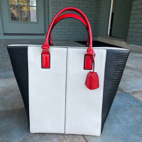 BCBGMaxAzria Red, Cream, and Black/DeepNave Calfskin Tote AMAZING CONDITION! - Picture 1 of 12